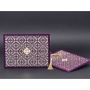 Luxus-Hochzeitskarte mit lasergeschnittenem violettem Samtumschlag - Alyans 2025