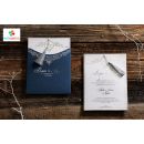 Marineblauwe en zilveren bedrukte elegante trouwkaart met kwastjes - Erdem 50573