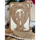 Bride and Groom Patterned - Natural Wood - Laser Cut - Wedding Card with Linen Envelope