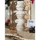 Hochzeitskarte aus Holz mit Flugzeugblättern-Thema – Naturholz – Laserschnitt – Hochzeitskarte mit Leinenumschlag