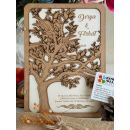 Hochzeitskarte aus Holz mit Baum des Lebens-Thema – Naturholz – Laserschnitt – Hochzeitskarte mit Leinenumschlag