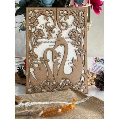 Swan Themed Wooden Wedding Card - Linen Envelope - Laser Cut