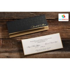 Black Surface, Embossed Pattern, Gold Leaf Wedding Card - Erdem 50516