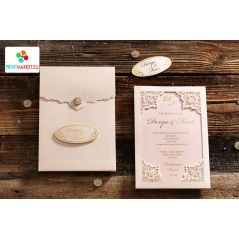Laser Cut, Thick Cardboard, Stone Accessory, Luxury Wedding Card - Erdem 50544