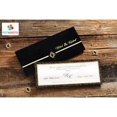 Black Velvet and Gold Leaf Embroidered Wedding Card - Erdem 50546