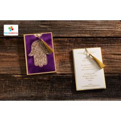 Hand Pattern Printed, Tasseled, Velvet, Henna Wedding Card - Erdem 50568
