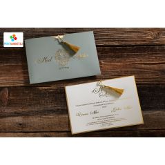 Motif de feuille d'or imprimé, gland, carte de mariage en relief - Erdem 50575