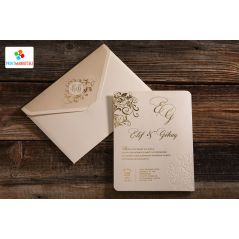 Gold Foil Pattern Printed Special Textured Wedding Card - Erdem 50576