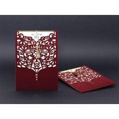 Carte de mariage de luxe avec enveloppe en velours violet découpée au laser - Alyans 2010