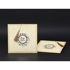 Wedding Card with Velvet Textured Envelope, Gold Leaf Background and Tassels - Alyans 2011