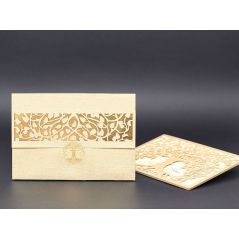 Sycamore Tree Pattern Laser Cut, Gold Sparkle Luxury Wedding Card - Alyans 2017