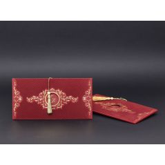 Luxe trouwkaart met gouden kleur reliëf, paarse fluwelen envelop - Alyans 2022