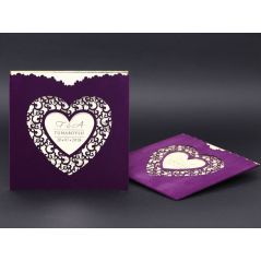 Heart Shaped Purple Velvet Velvet Wedding Card - Alyans 2028