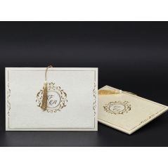 Embossed Patterned, Gold Leaf Print Embroidered Wedding Card - Alyans 2030
