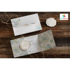 Lemon Blossom Pattern Two Cover Wedding Card with Luxury Envelope - Erdem 50561