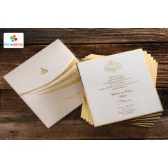Foil Pattern Embroidered Custom Cardboard Wedding Card and Envelope - Erdem 50578