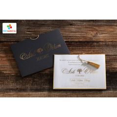 Gold Foil Printed Wedding Card with Black Envelope - Erdem 50582