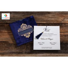 Purple Velvet, Gold Leaf Printed, Tasseled Wedding Card - Erdem 50592