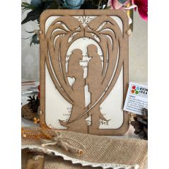 Bride and Groom Patterned - Natural Wood - Laser Cut - Wedding Card with Linen Envelope