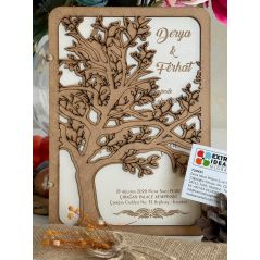 Carte de mariage en bois sur le thème de l’arbre de vie - Bois naturel - Découpe laser - Carte de mariage avec enveloppe en lin