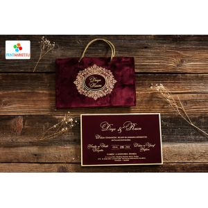 Velvet Bag, Velvet Surface, Embossed Wedding Card - Erdem 50565
