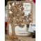 Houten trouwkaart met levensboomthema - natuurlijk hout - lasergesneden - trouwkaart met linnen envelop