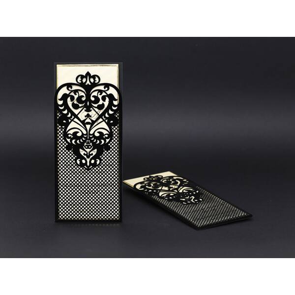 Luxury Wedding Card With Black Velvet Laser Cut Envelope - Alyans 2016