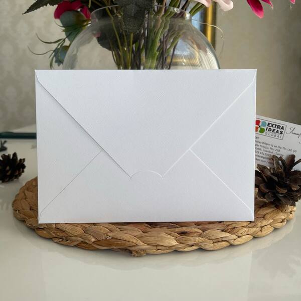 14x20 cm, Carton Luxe, Rabat Triangle Horizontal - Enveloppe Toile Blanche