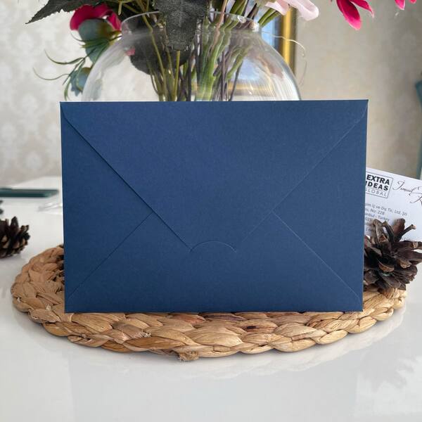 14x20 Cm, Luxury Cardboard, Horizontal Triangle Flap - Navy Blue Envelope