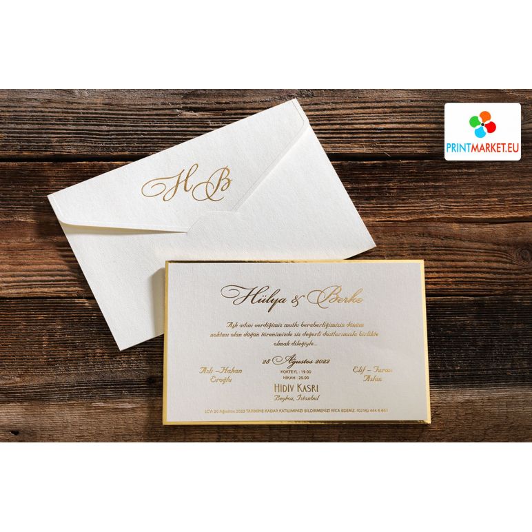 Simple Luxury Wedding Card with Gold Leaf Print - Erdem 50509
