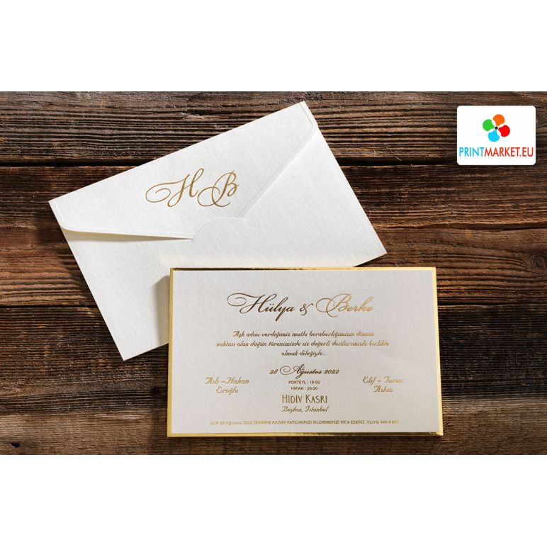 Carte de mariage de luxe simple avec impression de feuille d'or - Erdem 50509