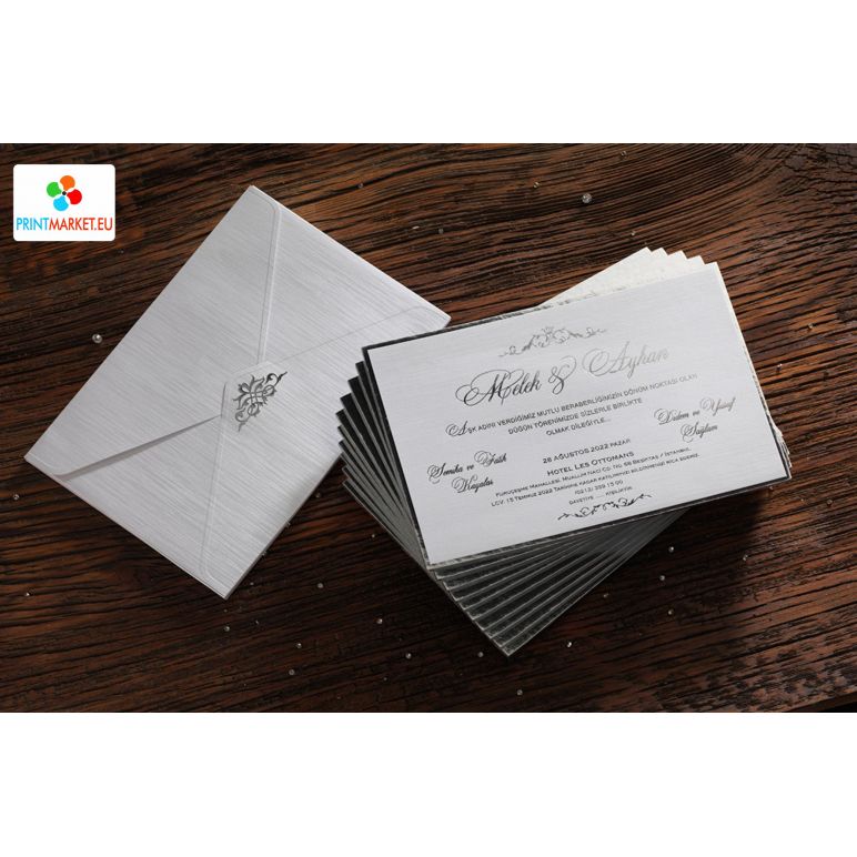 Elegant and Simple Wedding Card with Silver Foil Print - Erdem 50551