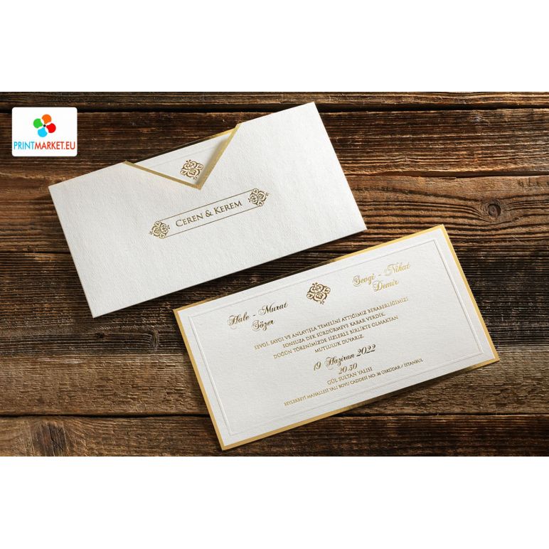 Carte d'invitation élégante et simple avec impression de feuille d'or - Erdem 50574