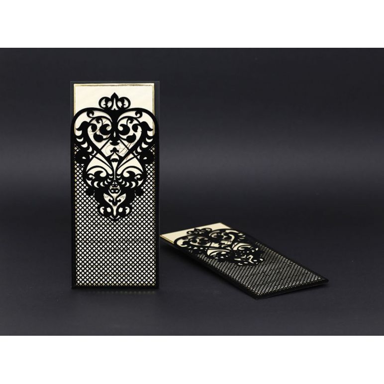 Luxus-Hochzeitskarte mit lasergeschnittenem Umschlag aus schwarzem Samt - Alyans 2016