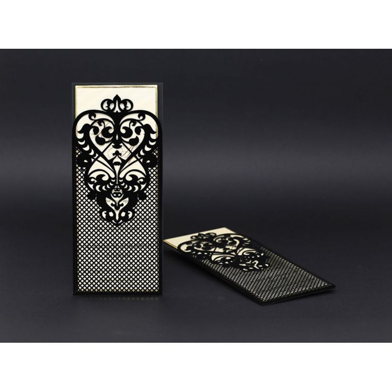 Luxury Wedding Card With Black Velvet Laser Cut Envelope - Alyans 2016