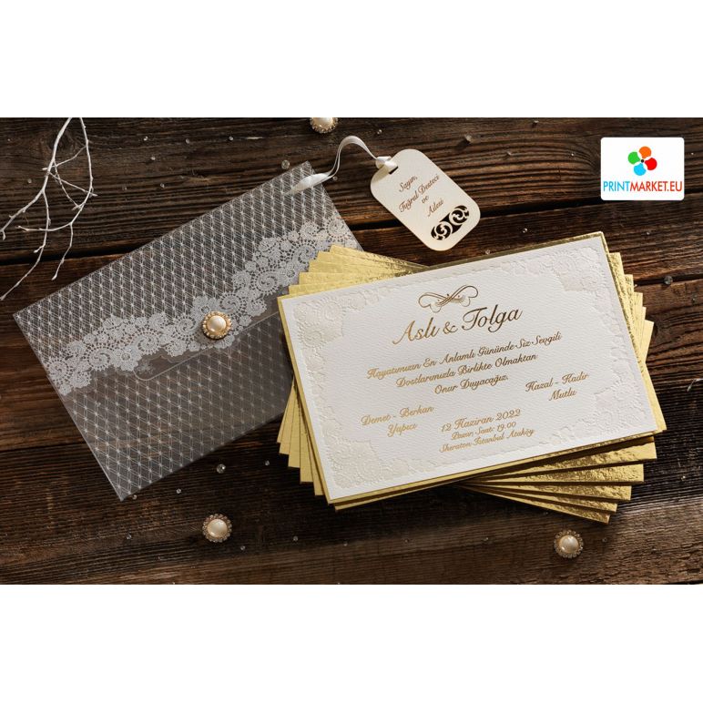 Enveloppe en PVC imprimée à motif, motif en relief imprimé, carte de mariage - Erdem 50564