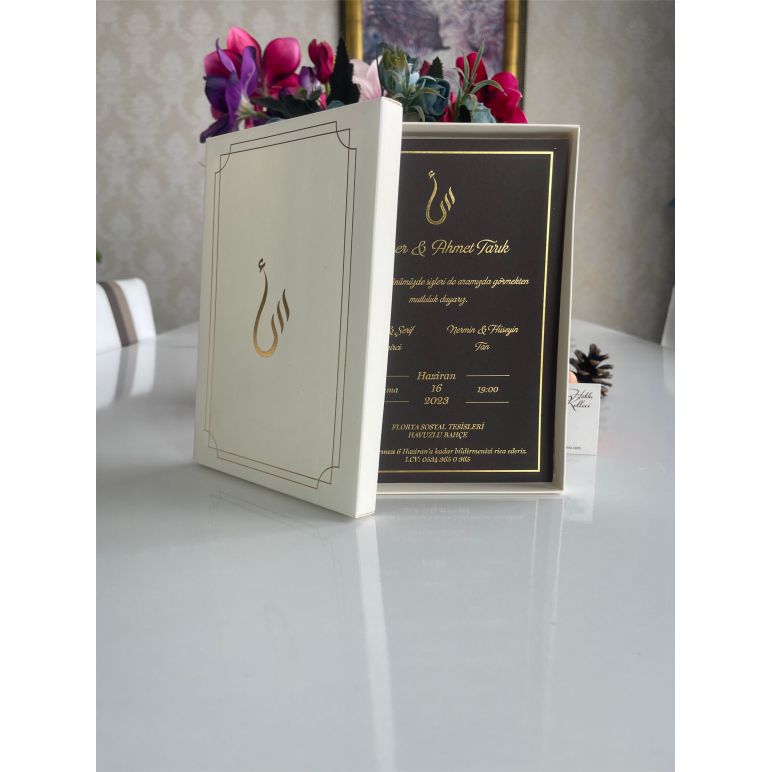 Boxed Luxury Wedding Invitation, 14x20 Cm, Luxury Cardboard, Hot Gold Foil Printed